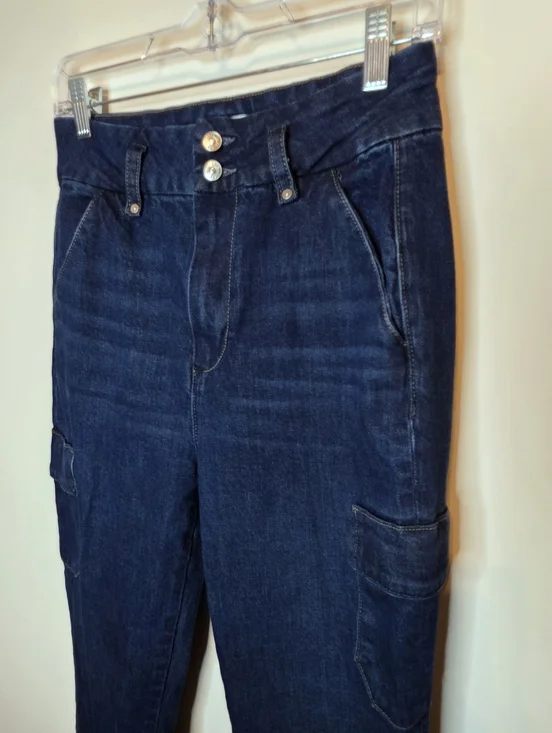 Paige Dion High Rise Cargo Flare Jeans Gracie Lou Dark Wash Y2K 90s Size 27 - Picture 4 of 11